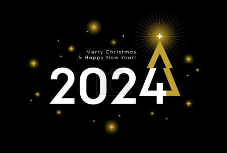 Foto de 2024 Tarjeta de felicitación de Año Nuevo o diseño creativo de banner con el número 4 que parece un árbol de Navidad sobre fondo negro. - Imagen libre de derechos