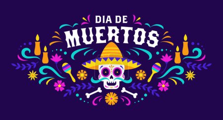 Foto de Banner colorido Dia de los Muertos con calavera en sombrero. Ilustración vectorial del Día de Muertos Mexicanos. - Imagen libre de derechos