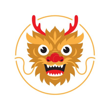 Foto de Lindo y divertido dragón cabeza ilustración de dibujos animados. Símbolo de año nuevo chino 2024. - Imagen libre de derechos
