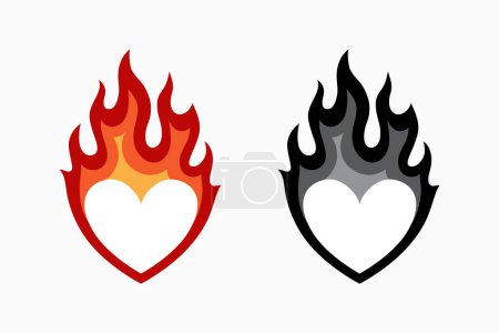 Foto de Corazón en el fuego ilustración plana, logotipo, icono o tatuaje. Símbolo de amor y pasión. - Imagen libre de derechos