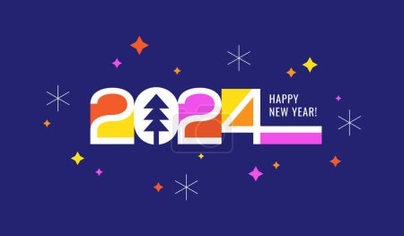 Foto de Feliz Año Nuevo 2024 tarjeta de felicitación o diseño de banner con números sobre fondo azul. - Imagen libre de derechos