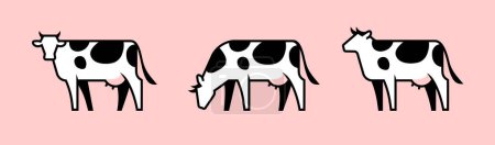 Foto de Tres iconos lineales de vaca. Leche, símbolo de los productos lácteos. - Imagen libre de derechos