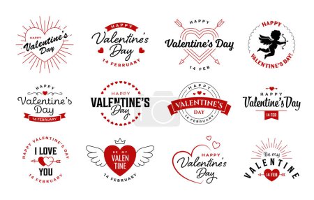Foto de Conjunto de emblemas, logotipos y etiquetas del Día de San Valentín. 14 Febrero tarjeta de felicitación o diseño de banner. Colección de símbolos de amor y romance. - Imagen libre de derechos