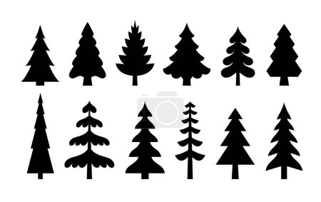 Foto de Conjunto de siluetas de pino. Árboles de Navidad de diferentes formas colección icono. Símbolo madera y bosque. - Imagen libre de derechos