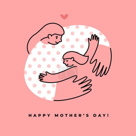 Foto de Feliz Día de la Madre tarjeta de felicitación o diseño de banner. Ilustración gráfica del abrazo de madre e hija. - Imagen libre de derechos