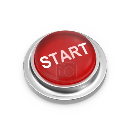 Photo for Red Start Button , This is a 3d rendered computer generated image. Isolated on white. - Royalty Free Image