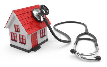 Red House and Stethoscope , This is a 3d rendered computer generated image. Isolated on white.