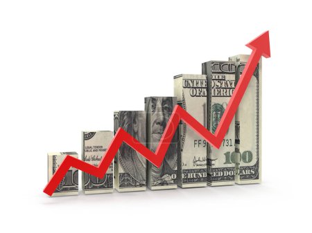 Photo for Business Chart with Dollar Image , This is a 3d rendered computer generated image. Isolated on white. - Royalty Free Image
