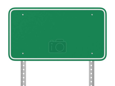 Téléchargez les photos : Blank Green Road Sign, Ceci est une image générée par ordinateur en 3D. Isolé sur blanc. - en image libre de droit