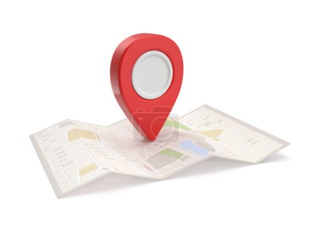 Red Pointer and Map , This is a 3d rendered computer generated image. Isolated on white. Poster 626235066