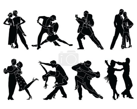 Photo for Black silhouettes of tango players on a white background - Royalty Free Image