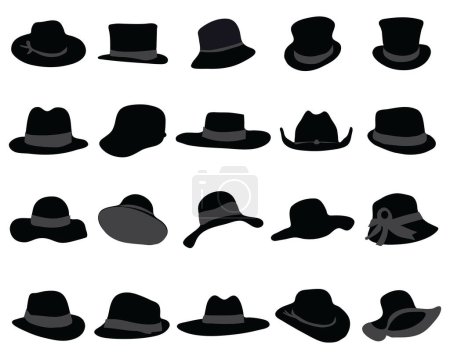 Photo for Silhouettes of male and female hats and caps on a white background - Royalty Free Image