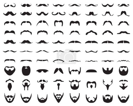 Ilustración de Beards and moustache, black silhouettes on a white background - Imagen libre de derechos