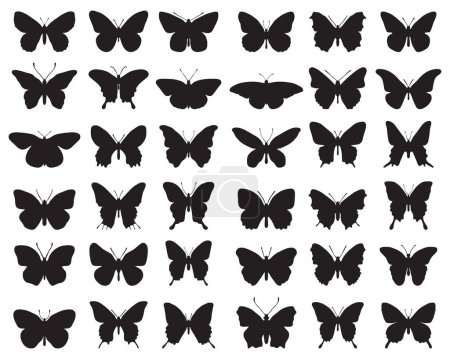 Photo for Black silhouettes of butterflies on a white background - Royalty Free Image