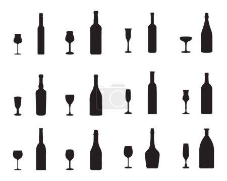 Photo for Black silhouettes of drink glasses and bottles on a white background - Royalty Free Image