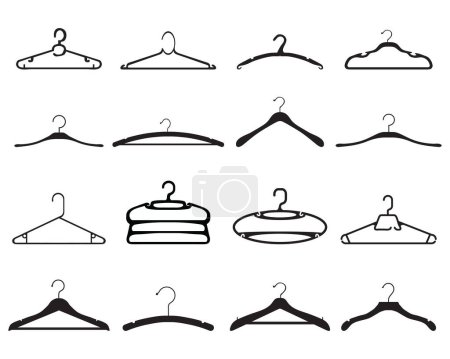 Photo for Black silhouettes of clothes hangers on white background - Royalty Free Image