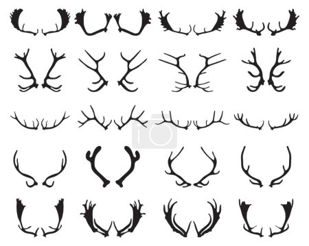 Photo for Black silhouettes of different deer horns on a white background - Royalty Free Image