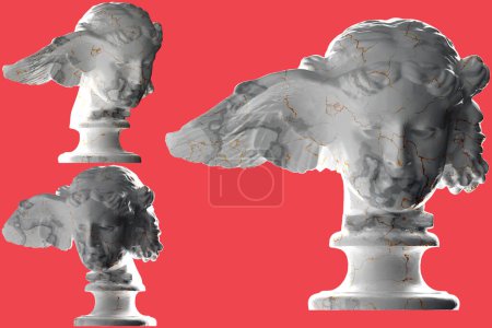 Photo for Luxurious white marble and gold Hypnos statue rendered in 3D. Perfect for album covers, apparel design, and social media promotio - Royalty Free Image