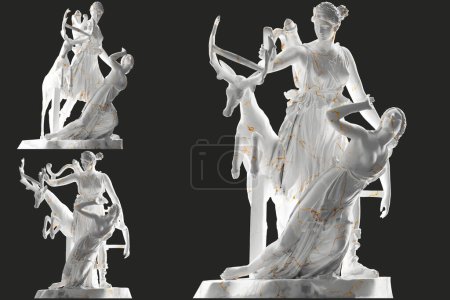 Téléchargez les photos : Statue Renaissance en or Artemis et Iphigeneia rendu 3D parfait pour la mode, pochette d'album - en image libre de droit