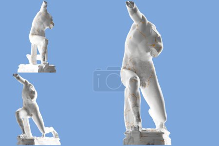 Renaissance Kneeling Man statue in white marble gold material Perfect for apparel and album cover