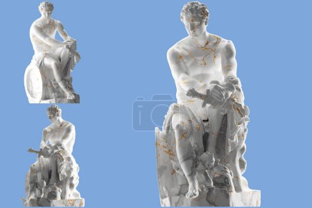 Luxurious white marble and gold statue of Ludovisi Ares, perfect for fashion apparel promotio