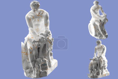 Téléchargez les photos : Luxueuse statue en marbre blanc et or de Ludovisi Ares, parfaite pour la promotion de vêtements de mode - en image libre de droit