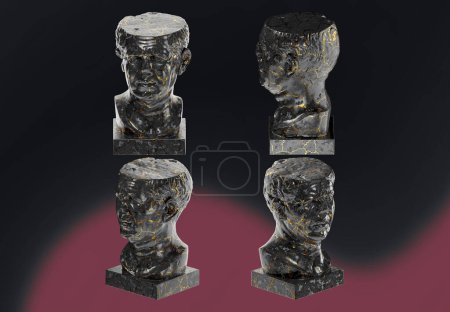 Photo for Tivoli General Roman Portrait in Black Marble and Gold 3D Render Asse - Royalty Free Image