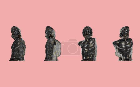 Téléchargez les photos : Torse Asklepios de Munichia Sculpture numérique 3D mythologique grecque en marbre noir et gol - en image libre de droit