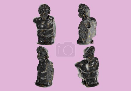 Téléchargez les photos : Torse Asklepios de Munichia Sculpture numérique 3D mythologique grecque en marbre noir et gol - en image libre de droit