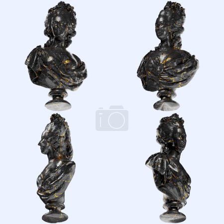Foto de Retrato de María Antonieta Renacimiento 3D Busto Digital Estatua en Mármol Negro y Gol - Imagen libre de derechos