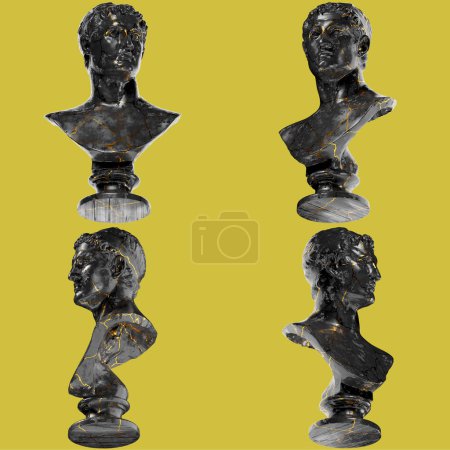 Foto de Ptolomeo II Filadelfo Antiguo Griego 3D Busto Digital Estatua en Mármol Negro y Oro - Imagen libre de derechos
