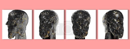 Foto de Platón filósofo griego 3D Busto digital estatua en mármol negro y Gol - Imagen libre de derechos