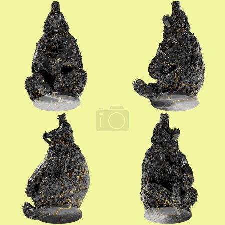Foto de Oso Sentado Majestic 3D Escultura Digital en Mármol Negro y Gol - Imagen libre de derechos