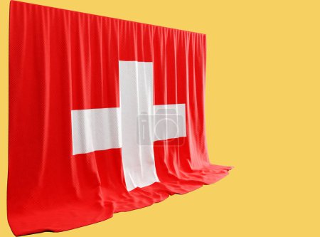 Téléchargez les photos : Suisse Rideau de drapeau en rendu 3D appelé Drapeau de Suisse - en image libre de droit
