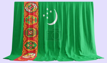 Téléchargez les photos : Rideau de drapeau du Turkménistan en rendu 3D appelé drapeau de Turkménista - en image libre de droit