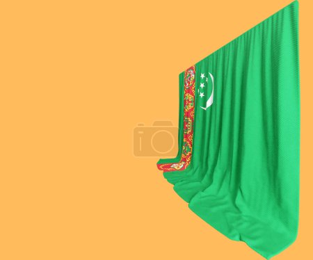 Téléchargez les photos : Rideau de drapeau du Turkménistan en rendu 3D appelé drapeau de Turkménista - en image libre de droit