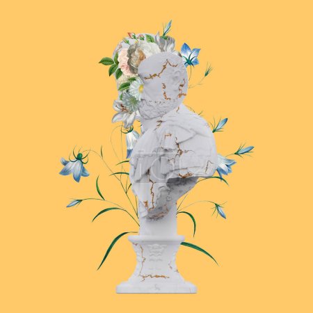 estatuas de Medici 3d render, collage con pétalos de flores composiciones para su trabajo