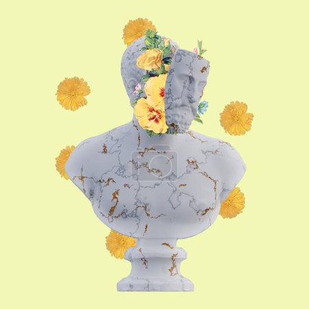 Ottavio Farnese statues 3d render, collage with flower petals compositions for your work