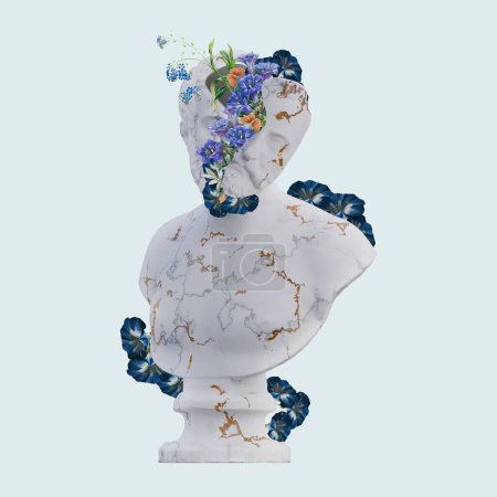 Ottavio Farnese statues 3d render, collage with flower petals compositions for your work