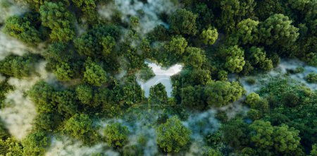 Photo for An airplane-shaped lake amid pristine wilderness, signifying the interplay of air travel, ecotourism, and environmental care. 3d rendering. - Royalty Free Image