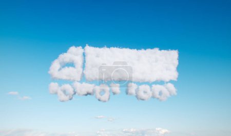 Bild einer flauschigen Wolke in Form eines Lastwagens, der friedlich in einem blauen Himmel schwebt. 3D-Darstellung.