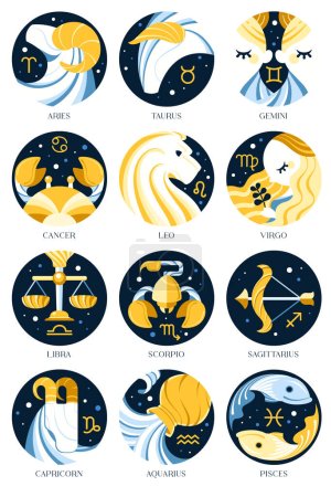 Illustration for Zodiac signs icons illustration astrology vector - Royalty Free Image