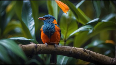 bel oiseau coloré assis sur l'arbre dans la jungle, oiseau sauvage coloré, oiseau sauvage coloré assis sur la branche de l'arbre dans la jungle