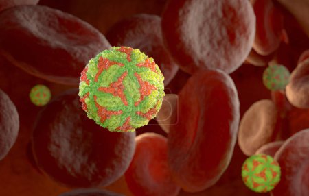 Foto de Partículas del virus Powassan.Este virus es un patógeno humano que se transmite por garrapatas. Ilustración 3D - Imagen libre de derechos