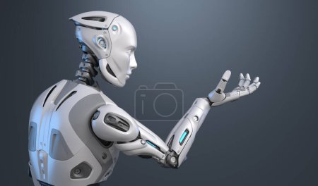 Téléchargez les photos : Robot regardant sa main. Illustration 3D - en image libre de droit