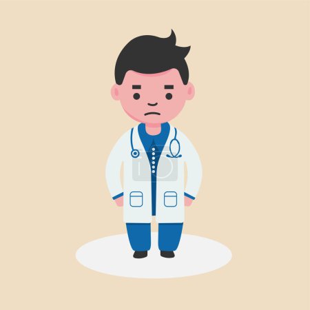 Illustration for Stressed doctor. A sad doctor cartoon character wearing white uniform feeling stressed.vector illustration. - Royalty Free Image
