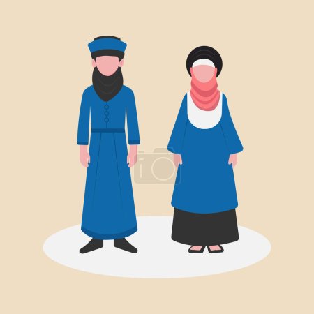 Téléchargez les illustrations : Homme et femme musulmans vêtus de vêtements traditionnels.Couple musulman debout sur un fond isolé. Illustration vectorielle. - en licence libre de droit
