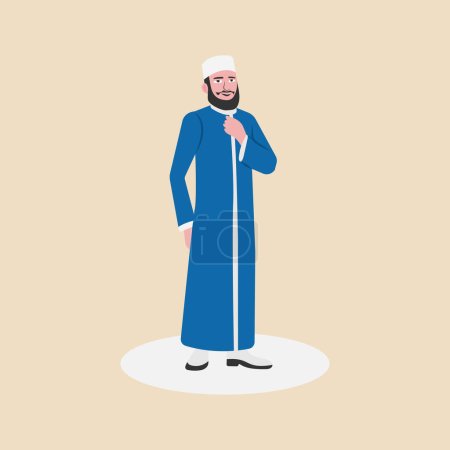 Illustration for A man muslim Emam. Muslim Man Mufti.Islamic religion faithful man wearing traditional clothes. Vector Illustration. - Royalty Free Image