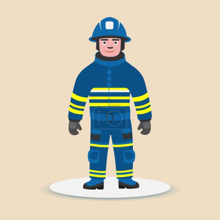 Ein tapferer Feuerwehrmann zieht Schutzanzüge an, bereit, sich gefährlich zu stellen.Vector Illustration.Flaches Design.