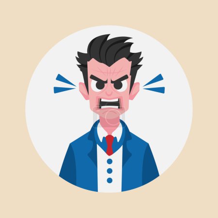 Illustration for An angry business man scowled, his eyebrows furrowing together and his lips twisting into a deep frown.Vector Illustration.Flat design. - Royalty Free Image